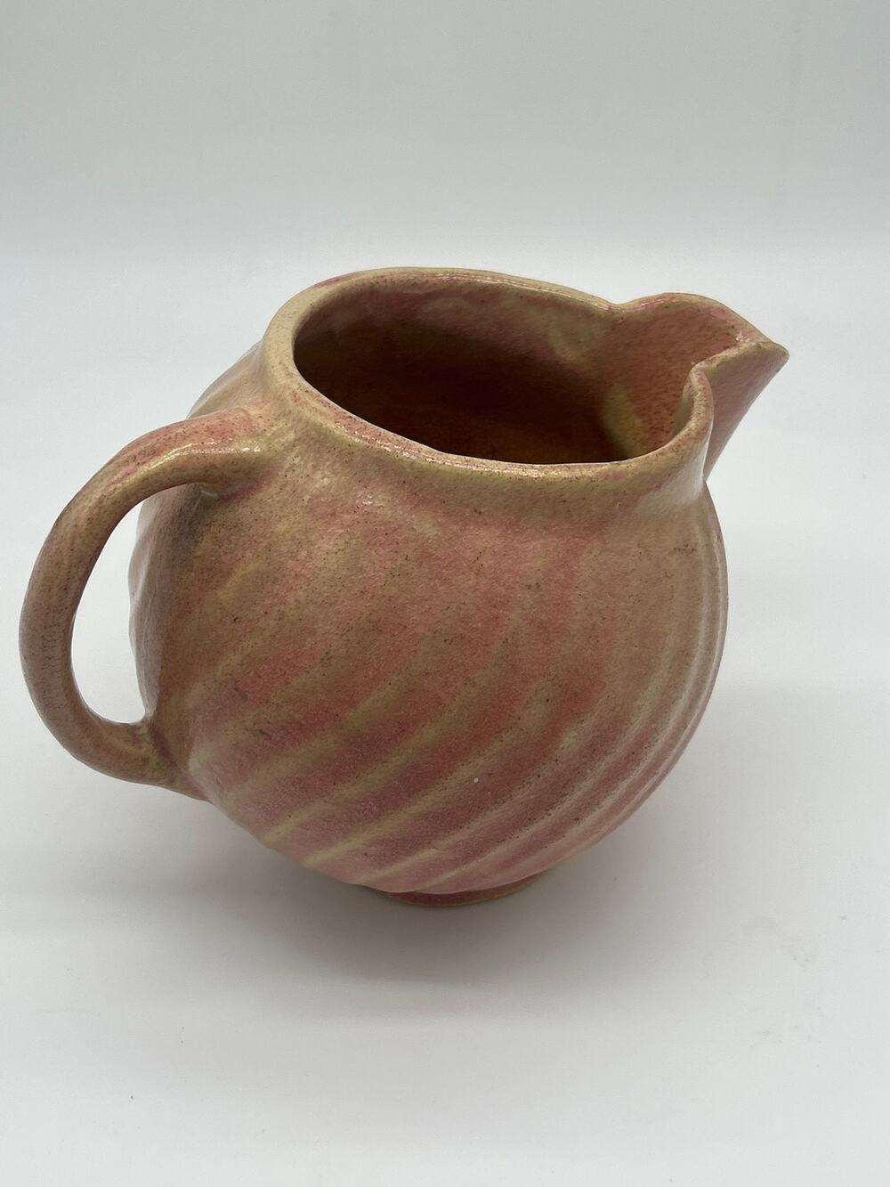 Vintage Art Pottery Pitcher Blush Pink Swirl Glaze Made in USA Farmhouse Cottage